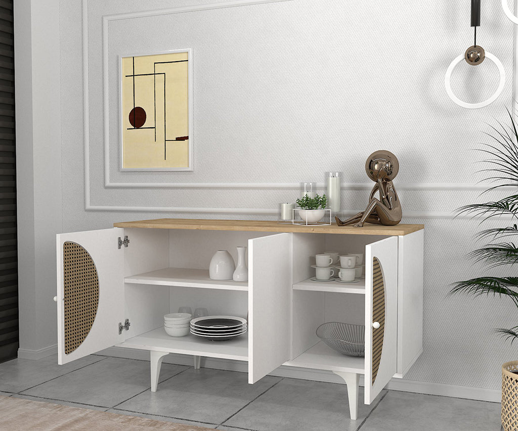 Buffet console Burito -blanc et bois- 130cm