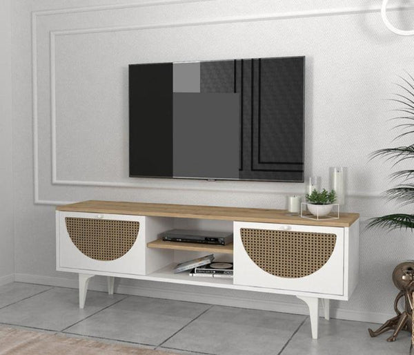 Meuble TV BURITO -blanc et chêne-150cm