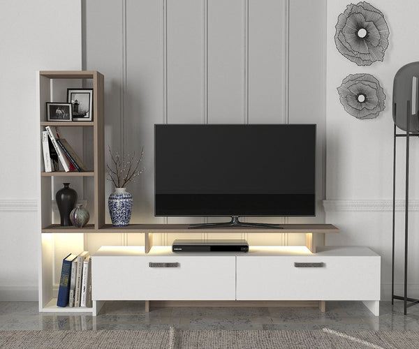 Meuble TV SIMAL avec éclairage LED -cordoba et blanc- 168cm