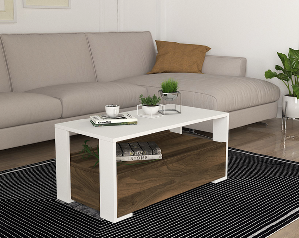 Table basse BALINA -bois et blanc- 90cm