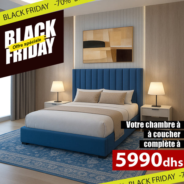 Pack Ocean & Élégance – Lit + Matelas + 2 Tables de Chevet + Tableau Offert