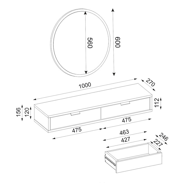 Coiffeuse Moderne CLASSI avec Éclairage LED – Élégance & Praticité 100cm
