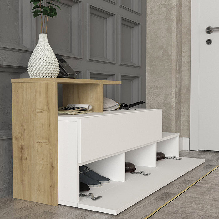 Meuble chaussures TRACE -blanc et bois- 128cm