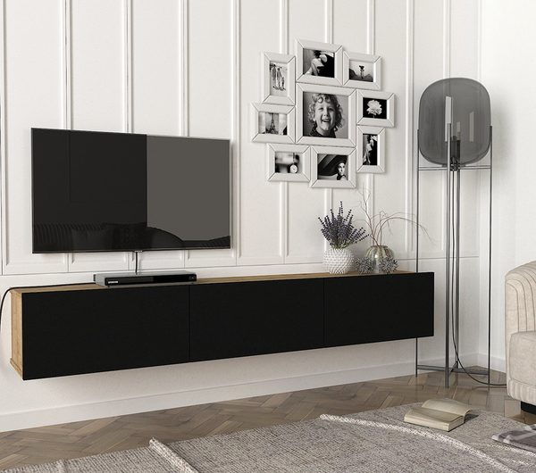 Meuble TV DAMLA -noir et bois- éclairage LED180cm