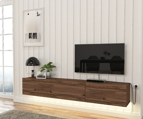 Meuble TV DAMLA -bois- éclairage LED180cm