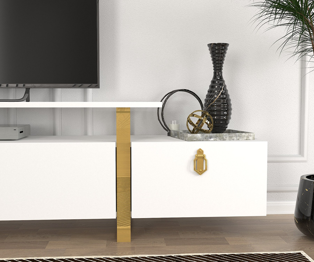 Meuble TV ARAMIS-blanc et doré- 180cm