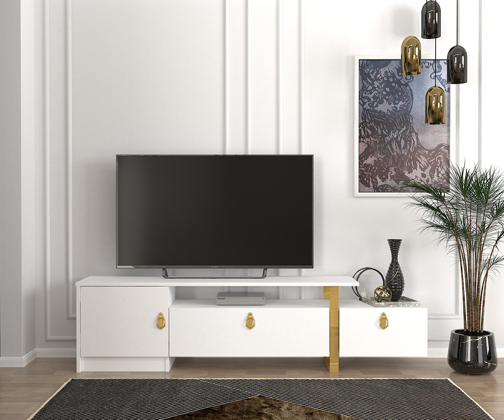 Meuble TV ARAMIS-blanc et doré- 180cm