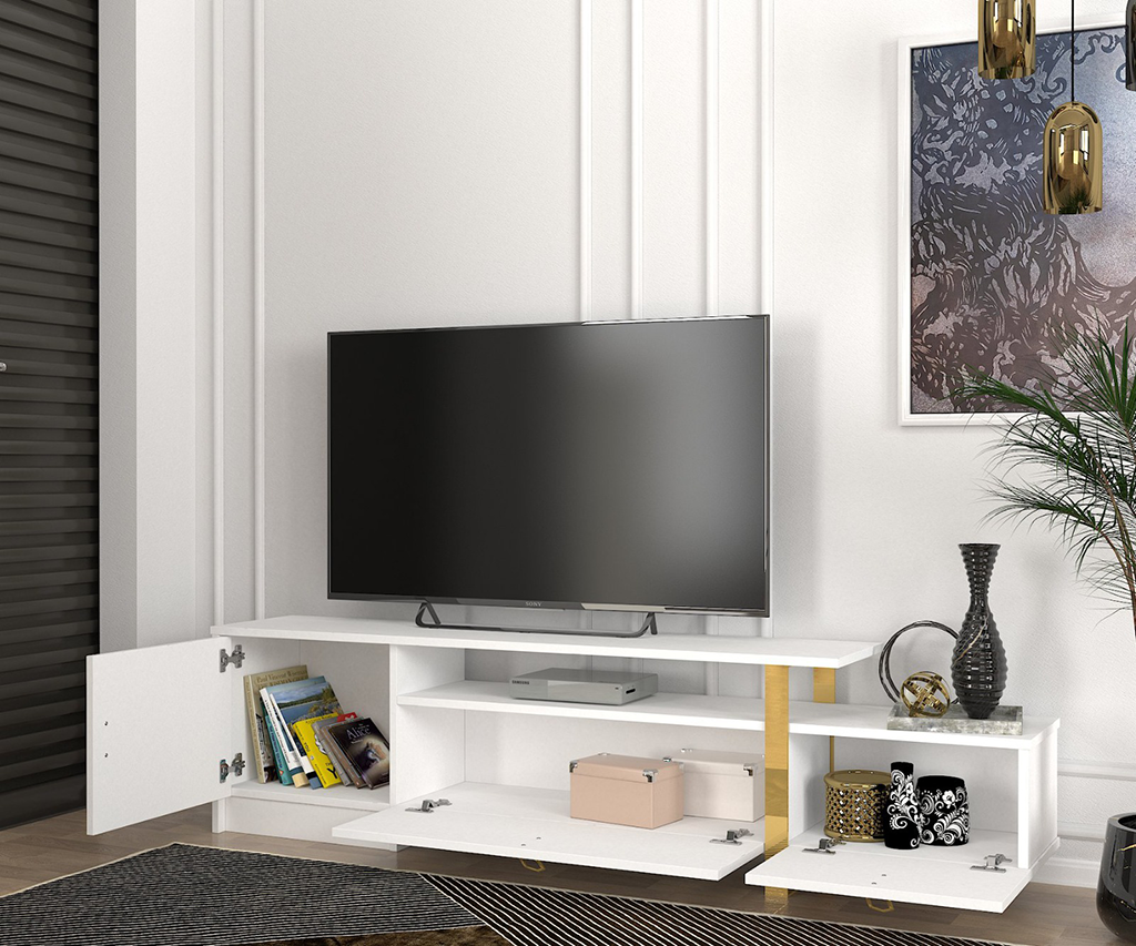 Meuble TV ARAMIS-blanc et doré- 180cm