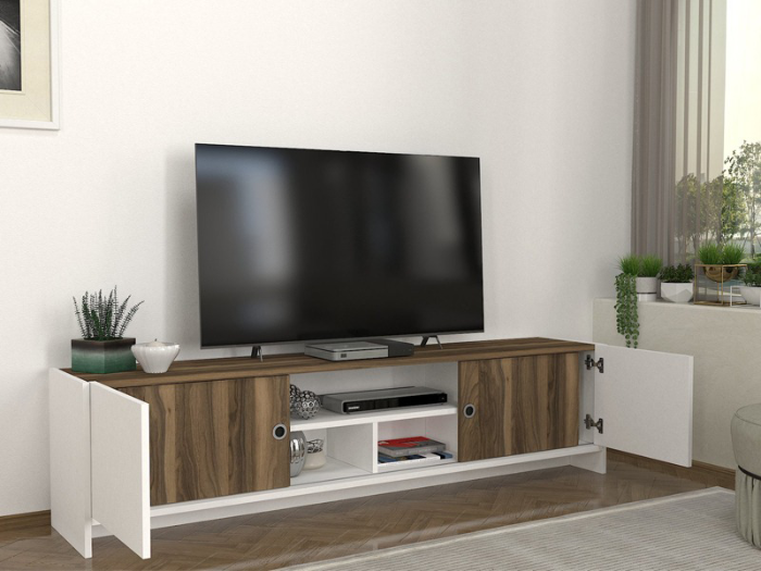 Meuble TV BONNEL-blanc et bois- 180cm