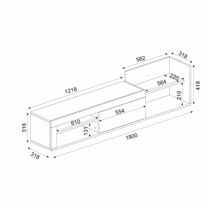 Meuble tv  TRELLA -chêne te blanc- 180cm