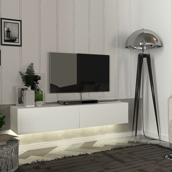 Meuble TV ARISTO -blanc avec éclairage LED-135cm