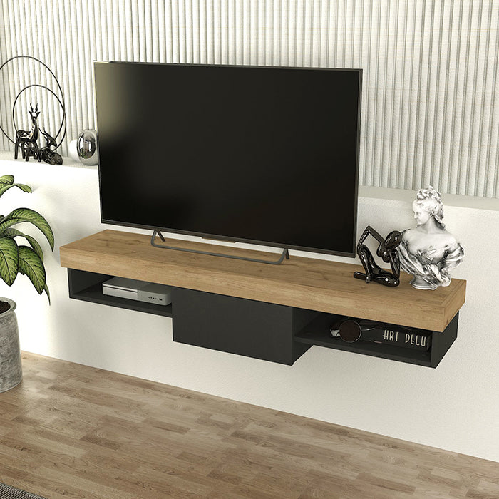 Meuble TV RAUN- antracite & bois- 153cm