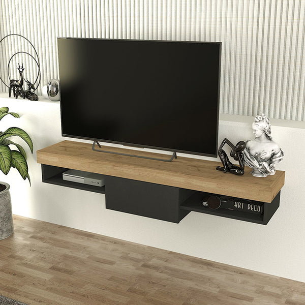 Meuble TV RAUN- antracite & bois- 153cm