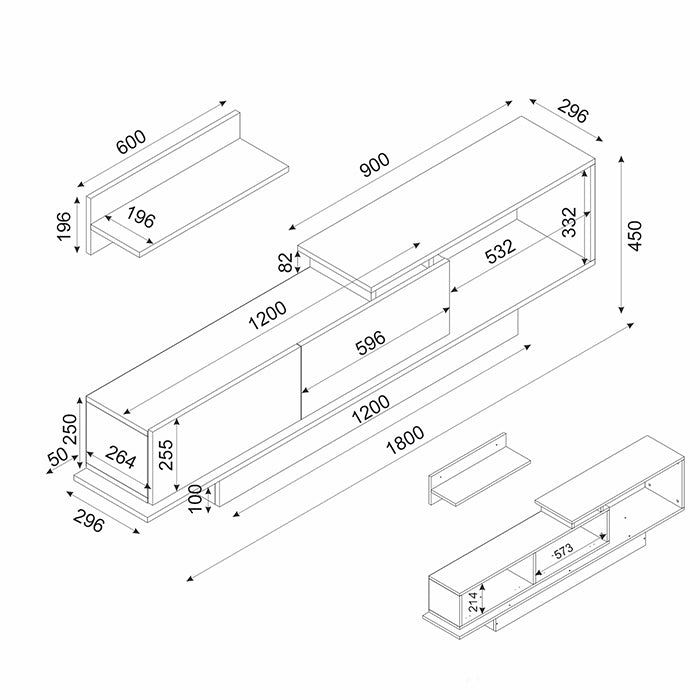 Meuble TV ASOS-antracite et chêne- 180cm