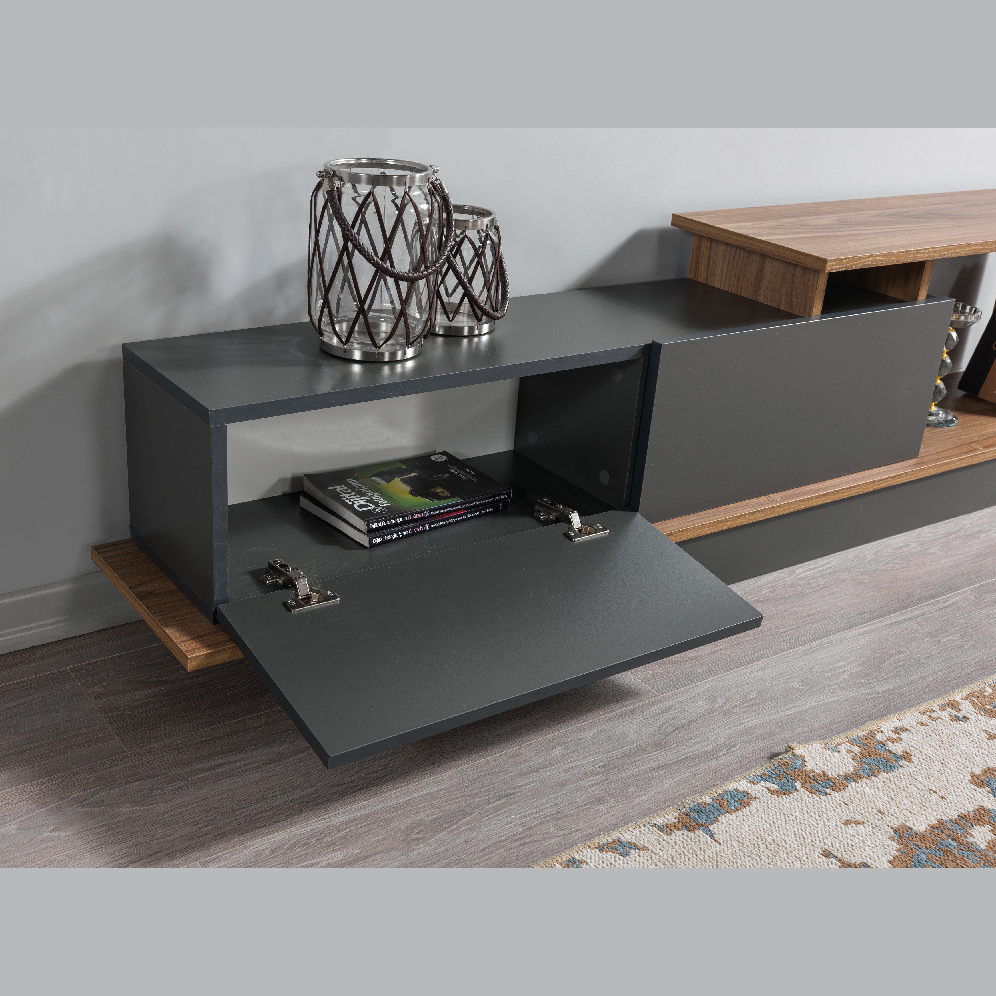 Meuble TV ASOS-antracite et chêne- 180cm