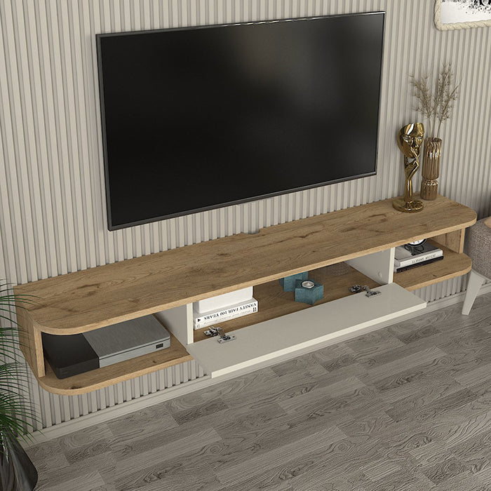 Meuble TV CROSS -bois & blanc- éclairage LED 150cm