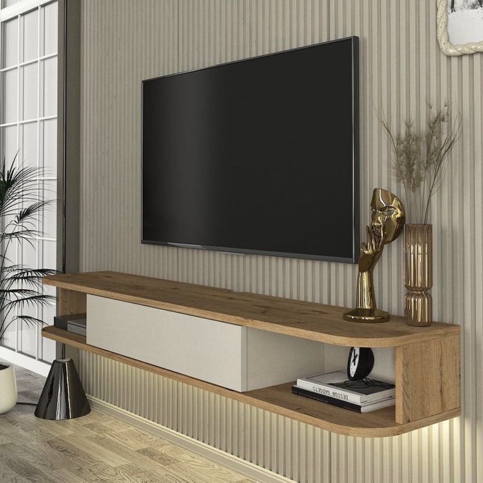 Meuble TV CROSS -bois & blanc- éclairage LED 150cm