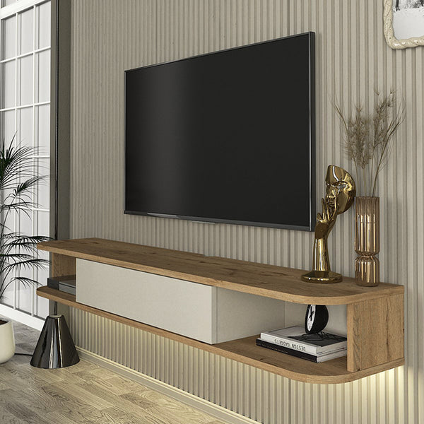 Meuble TV CROSS -bois & blanc- éclairage LED 150cm