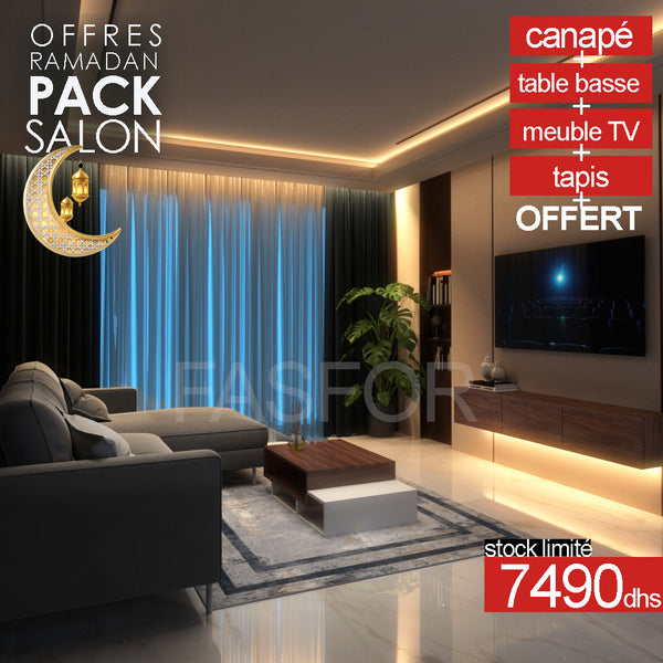 Pack Salon Complet – Canapé + Meuble TV + Table Basse + Tapis Offert