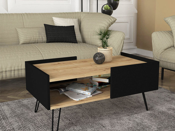 Table basse NINA -chêne et noir- 100cm